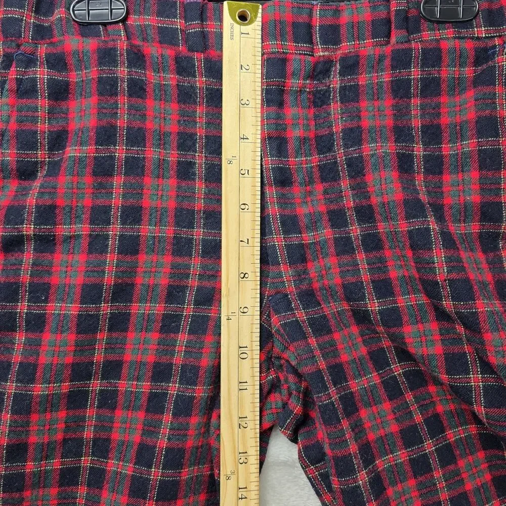 Vintage Scottish Tartan By Corbin Pants 34x27 Red Black Plaid Wool Trousers 70s